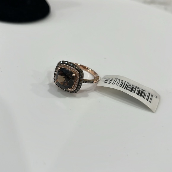 SMOKY QUARTZ APR 2.5ct RING .34 TW DIAMOND 14KT ROSE GOLD HALO SIZE 7 EXQUISITE - Picture 7 of 16